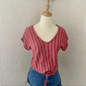 Caution To The Wind Pin Stripe V-neck Tie Top